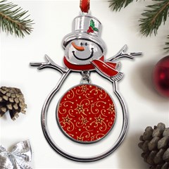 Christmas Texture Pattern Red Craciun Metal Snowman Ornament by Sarkoni