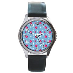 Christmas  Xmas Pattern Vector With Gifts And Pine Tree Icons Round Metal Watch