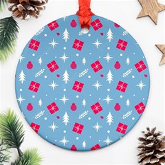 Christmas  Xmas Pattern Vector With Gifts And Pine Tree Icons Ornament (Round)