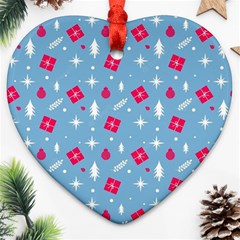 Christmas  Xmas Pattern Vector With Gifts And Pine Tree Icons Ornament (Heart)