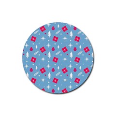 Christmas  Xmas Pattern Vector With Gifts And Pine Tree Icons Rubber Coaster (round) by Sarkoni