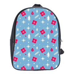 Christmas  Xmas Pattern Vector With Gifts And Pine Tree Icons School Bag (Large)