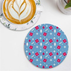 Christmas  Xmas Pattern Vector With Gifts And Pine Tree Icons Uv Print Round Tile Coaster by Sarkoni