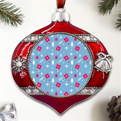 Christmas  Xmas Pattern Vector With Gifts And Pine Tree Icons Metal Snowflake And Bell Red Ornament