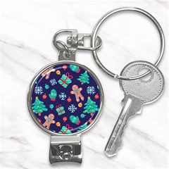 Christmas Texture New Year Background Trees Retro Pattern Nail Clippers Key Chain by Sarkoni