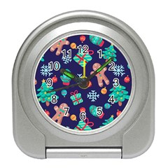 Christmas Texture New Year Background Trees Retro Pattern Travel Alarm Clock by Sarkoni