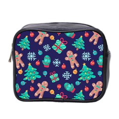 Christmas Texture New Year Background Trees Retro Pattern Mini Toiletries Bag (two Sides) by Sarkoni