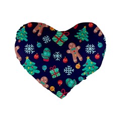 Christmas Texture New Year Background Trees Retro Pattern Standard 16  Premium Flano Heart Shape Cushions by Sarkoni