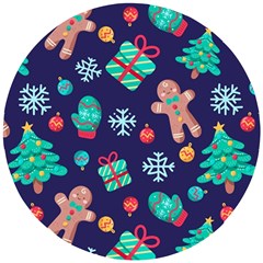 Christmas Texture New Year Background Trees Retro Pattern Wooden Puzzle Round by Sarkoni