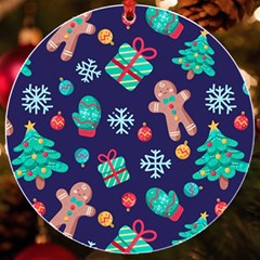 Christmas Texture New Year Background Trees Retro Pattern Uv Print Acrylic Ornament Round by Sarkoni