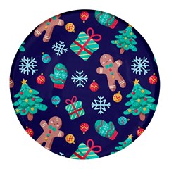 Christmas Texture New Year Background Trees Retro Pattern Round Glass Fridge Magnet (4 Pack) by Sarkoni