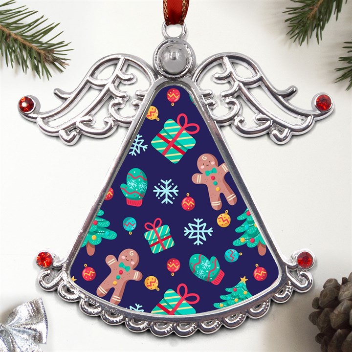 Christmas Texture New Year Background Trees Retro Pattern Metal Angel with Crystal Ornament