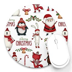 Christmas Characters Pattern Round Mousepad by Sarkoni