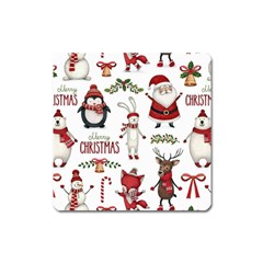 Christmas Characters Pattern Square Magnet by Sarkoni