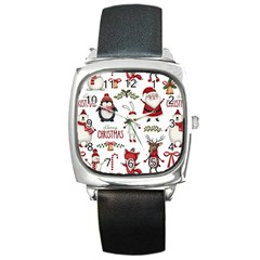 Christmas Characters Pattern Square Metal Watch by Sarkoni