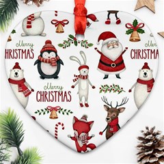 Christmas Characters Pattern Heart Ornament (two Sides) by Sarkoni