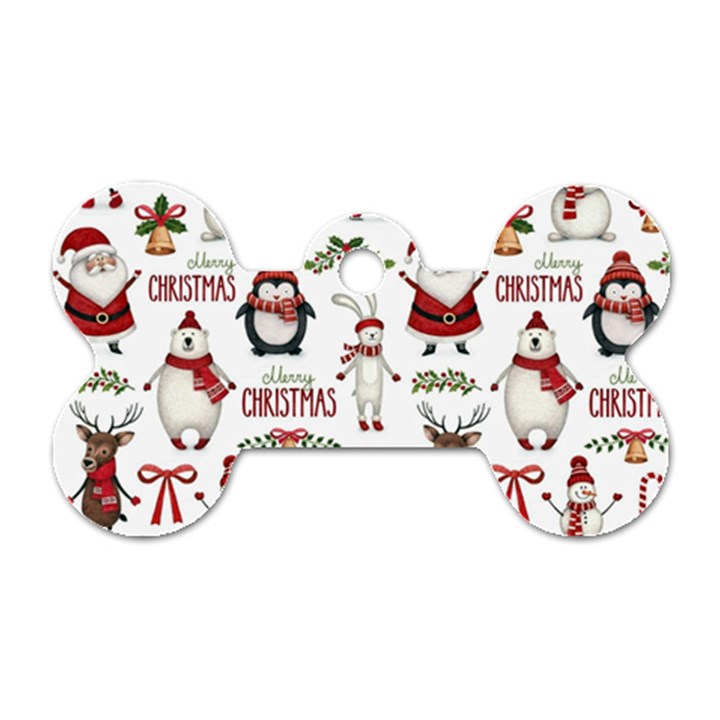 Christmas Characters Pattern Dog Tag Bone (One Side)