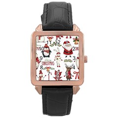 Christmas Characters Pattern Rose Gold Leather Watch  by Sarkoni