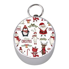 Christmas Characters Pattern Mini Silver Compasses by Sarkoni