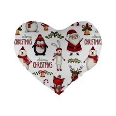 Christmas Characters Pattern Standard 16  Premium Flano Heart Shape Cushions by Sarkoni