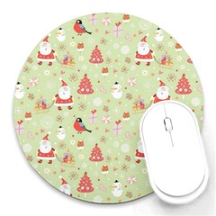 Christmas Pattern Christmas Tree Santa Round Mousepad by Sarkoni