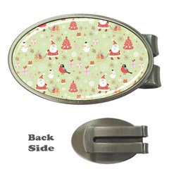 Christmas Pattern Christmas Tree Santa Money Clips (oval)  by Sarkoni