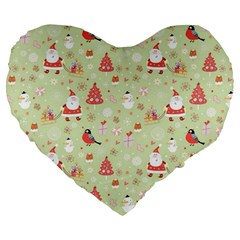 Christmas Pattern Christmas Tree Santa Large 19  Premium Flano Heart Shape Cushions by Sarkoni