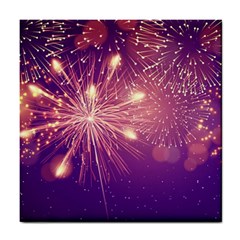 Fireworks On A Purple With Fireworks New Year Christmas Pattern Tile Coaster by Sarkoni