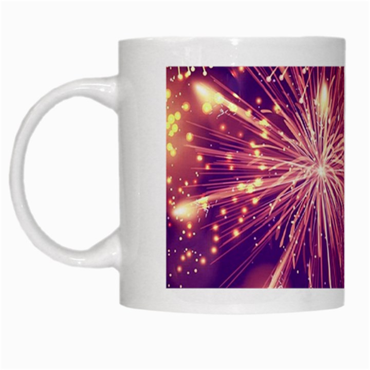 Fireworks On A Purple With Fireworks New Year Christmas Pattern White Mug