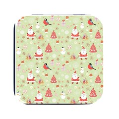 Christmas Pattern Christmas Tree Santa Square Metal Box (black) by Sarkoni