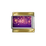 Fireworks On A Purple With Fireworks New Year Christmas Pattern Gold Trim Italian Charm (9mm) Front