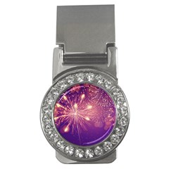 Fireworks On A Purple With Fireworks New Year Christmas Pattern Money Clips (cz)  by Sarkoni