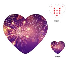 Fireworks On A Purple With Fireworks New Year Christmas Pattern Playing Cards Single Design (heart) by Sarkoni