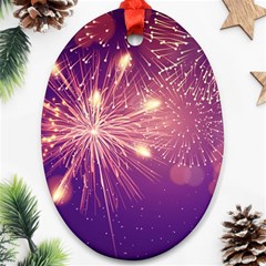 Fireworks On A Purple With Fireworks New Year Christmas Pattern Oval Ornament (two Sides) by Sarkoni