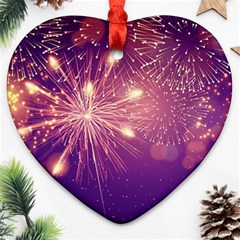 Fireworks On A Purple With Fireworks New Year Christmas Pattern Heart Ornament (two Sides) by Sarkoni