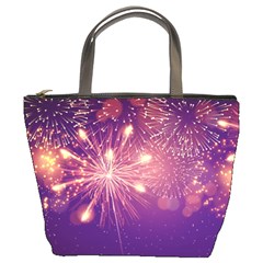 Fireworks On A Purple With Fireworks New Year Christmas Pattern Bucket Bag by Sarkoni