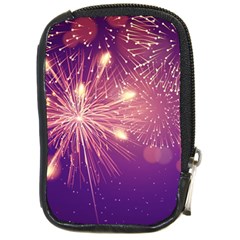 Fireworks On A Purple With Fireworks New Year Christmas Pattern Compact Camera Leather Case by Sarkoni