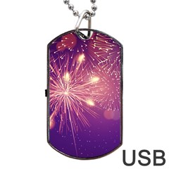 Fireworks On A Purple With Fireworks New Year Christmas Pattern Dog Tag Usb Flash (one Side) by Sarkoni