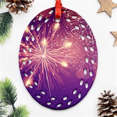 Fireworks On A Purple With Fireworks New Year Christmas Pattern Ornament (oval Filigree) by Sarkoni