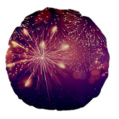 Fireworks On A Purple With Fireworks New Year Christmas Pattern Large 18  Premium Flano Round Cushions by Sarkoni