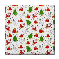 Christmas Santa Pattern Tree Tile Coaster by Sarkoni