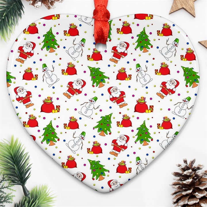 Christmas Santa Pattern Tree Ornament (Heart)