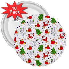 Christmas Santa Pattern Tree 3  Buttons (10 Pack)  by Sarkoni