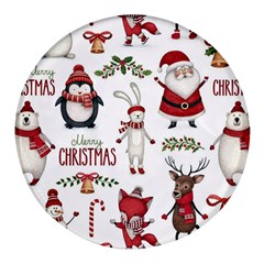 Christmas Characters Pattern Round Glass Fridge Magnet (4 Pack) by Sarkoni