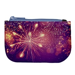 Fireworks On A Purple With Fireworks New Year Christmas Pattern Large Coin Purse by Sarkoni