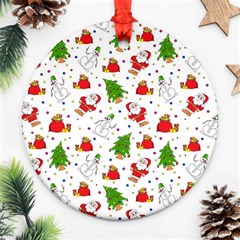 Christmas Santa Pattern Tree Round Ornament (two Sides) by Sarkoni