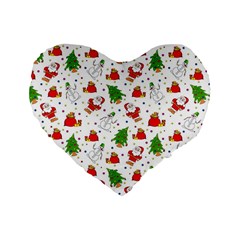 Christmas Santa Pattern Tree Standard 16  Premium Flano Heart Shape Cushions by Sarkoni