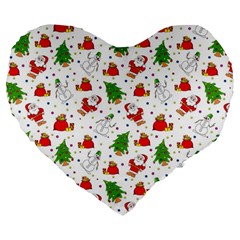 Christmas Santa Pattern Tree Large 19  Premium Flano Heart Shape Cushions by Sarkoni