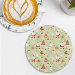 Christmas Pattern Christmas Tree Santa Uv Print Round Tile Coaster by Sarkoni