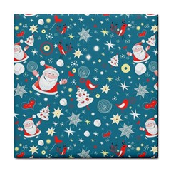 Christmas Pattern Santa Blue Tile Coaster by Sarkoni